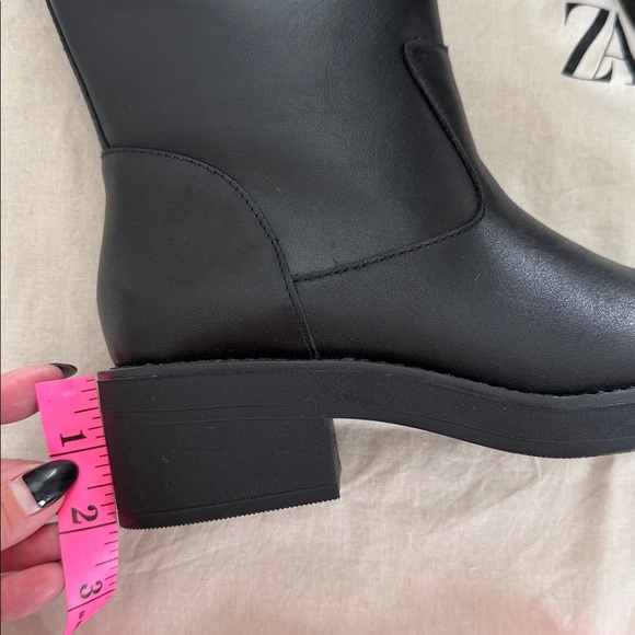 NWT ZARA REAL LEATHER Moto Boots Rounded Square Toe Water Repellent Size 8/38 - Picture 10 of 14